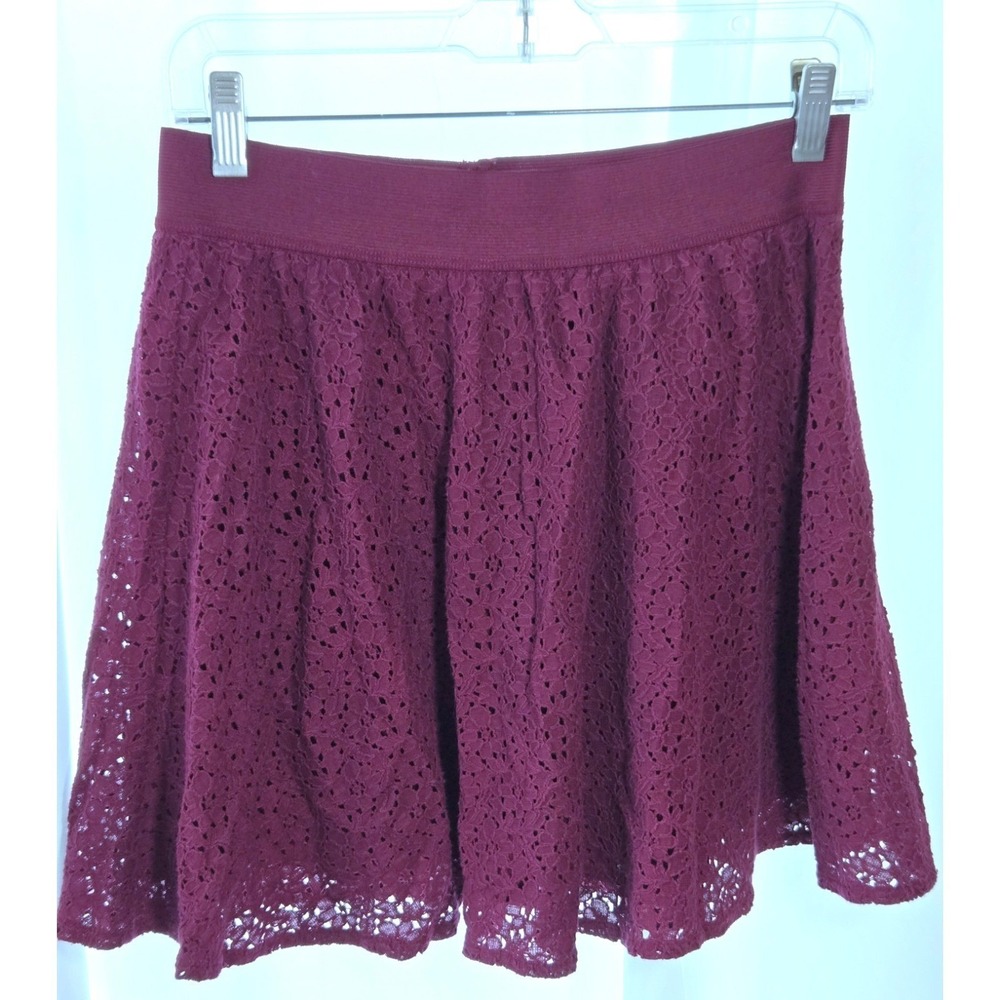 Burgundy Eyelet Lace Skater Skirt Size L Coquette Balletcore Cottagecore Boho